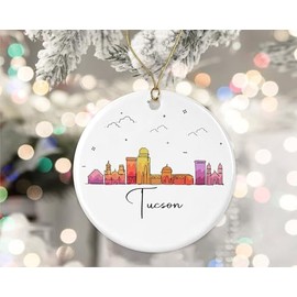 HKDesignGift Tucson City Ornament, Tucson City Christmas Ornament, Landmarks Xmas Ornament, Colorful City Skyline Graphic, New City Gifts for Christmas Printed on Both Sides
