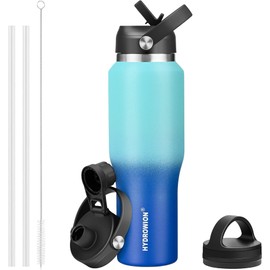 40 oz Insulated Water Bottle with Straw fit in Car Cup Holder(Cold 48 hrs, Hot 24 hrs) Drinking Bottle with Straw Lid, Spout Lid and Flex Cap Leakproof Travel Thermo Mug，Mint - Cobalt