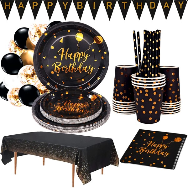 Black and Gold Party Supplies - Birthday Party Cutlery Black