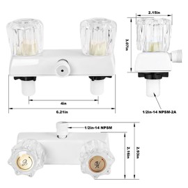 RV Shower Faucet with Shower head and Hose - Non-Metallic RV Shower Kit, On/Off Valve & Diverter, Handheld Shower Replacement for RV,5thWheels,Motorhomes,Travel Trailers,Campers（White）