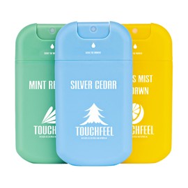TOUCHFEEL Power Mist Hand Sanitizer Spray, Scented Hydrating Hand Sanitizers Travel Size Refillable, Pocket Portable 3-Pack (Mint Reverie, Silver Cedar, Citrus mist at dawn) 0.93Fl Oz Each