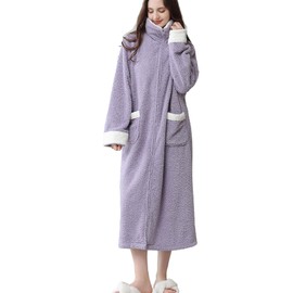 Daiwor Kout Zippered Robes for Women Winter Warm Fluffy Robes with zipper front Thick Cozy Fuzzy Housecoat with Pockets Purple Large