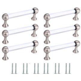 6Pack Crystal Drawer Handles, Metal Artificial Crystal Cabinet Exterior Pull, Drawer Wardrobe Kitchen Door Cabinet Pull, Door Handle Cupboard Hardware for Home Decorating (128mm Silver)