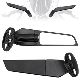 Kucehiup Racing Motorcycle Mirrors, Double Rotating Wing Rearview Mirror Fairing Side Black Compatible with Nin-ja 250 300 400 H2 H4 400 650 ZX10R ZX6R ZX 636