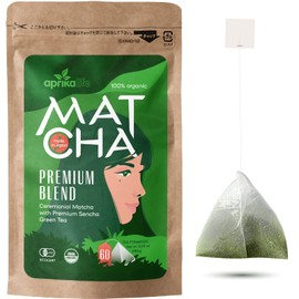 Organic Japanese Matcha Green Tea Bags - Ceremonial Grade Matcha Powder and 1st Harvest Spring Sencha Blend for Unforgettable Taste - 60 Tea Pyramids by Aprika Life