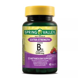 Spring Valley Extra Strength Vitamin B12 Metabolism 5000 mcg, 45 Count
