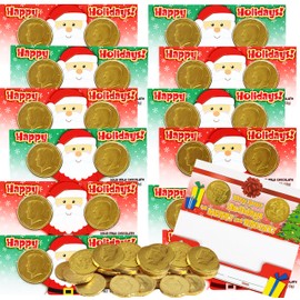 Christmas Chocolate Coins Money Holder Cards for Cash, 12 Pack, Stocking Stuffer Gift, Addressable Holiday Gifting Money Cards for Kids, Red and Greens Colors, Fun Xmas Cash Gift with Half Dollar Gold Foiled Chocolate Coins, Santa Design Decor