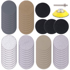 Swpeet 65Pcs 2 Inch High Performance Assorted Grit 60 320 800 2500 4000 7000 White Dry and Waterproof Hook Loop Sanding Discs with 2" Sanding Pad 1/4 inch Shank and Soft Foam-Backed Interface Buffer