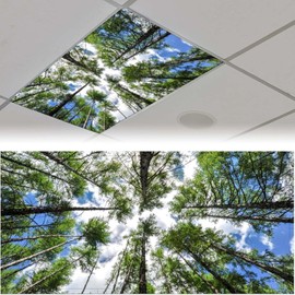 C.IOPMNU 2 Pack Fluorescent Light Cover for Classroom,Trees in Summer Ceiling Decorative Film Filter,Eliminate Harsh Glare Causing Eyestrain and Headaches