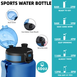 Trinkflasche- 1.5 liter- Trinkflasche Sport, Trinkflasche Auslaufsicher, Trinkflasche mit Zeitmarkierung, mit Filter, Trinkflasche Kohlensäure Geeignet, Leicht zu Reinigen, für Fitness, Schule, Gym