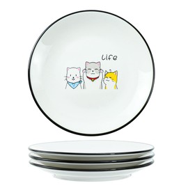 SOCOSY Cute Cartoon Cat Ceramic Seasoning Dishes Sauce Dish Sushi Dipping Bowl Appetizer Plates Tea Bag Holder Serving Dish for Kitchen, 6 Inch