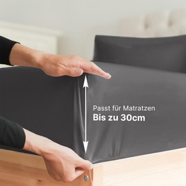 Fitted Sheet 200 x 200 cm Dark Grey 30 cm Base Height - Luxury Fitted Sheet for Single Bed - Fits Mattresses up to 30 cm Height - Soft, Wrinkle-Resistant and Breathable Bed Sheet - Single Pack