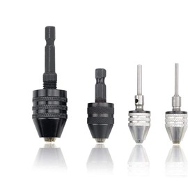 TOVOT 4PCS Keyless Drill Chuck Quick Change Adapter 1/4" Hex Shank 1/8" 1/16" Round Shank Drill Chucks Set