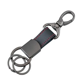 Seiwa WA76 Car Key Holder, Black Metal Style, Carabiner Hook, Bonded Leather, Metal Fittings, Includes 2 Removal Rings