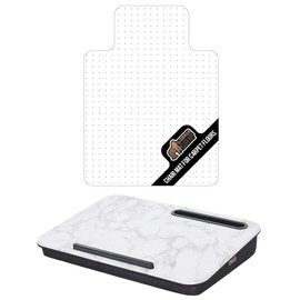 Gorilla Grip Office Chair Mat for Carpet Floor and Cushion Lap Desk, Chair Mat Size 36x48 Clear, Slip Resistant, Lap Desk in Marble Fits 15 Inch Laptop, Comfortable Foam, 2 Item Bundle
