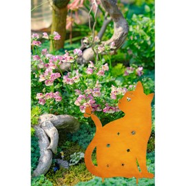 Ljevandria Cat Rust Garden Decoration for Outdoor Weatherproof Cat Metal Garden Stake Spring Decoration Outdoor Rusty Patina Decoration Garden Balcony Patio