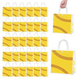 PLUVAVA 32 Pieces Softball Clear Gift Bags Softball Transparent Treat Goodie Bags Sport Clear PVC Snack Bags with Handles for Sports Team Birthday Holiday Party Decorations Supplies (Softball)