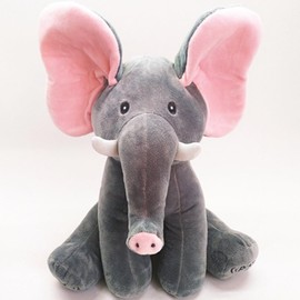 OUKEYI 32cm Elephant Plush Toys，Musical Peek-a-Boo Elephant Toy - Interactive Stuffed Animal with Moving Ears for - Hide and Seek Fun - Adorable Elephant Stuffed Animal Toy