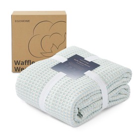 EGOHOME 100% Cotton Queen Size Blankets for Bed,Soft Jacquard Waffle Weave Blanket,Lightweight and Breathable Unique Dual-Tone Texture Cotton Blanket for All Seasons-Angel Falls Blue,90 x 90 Inches