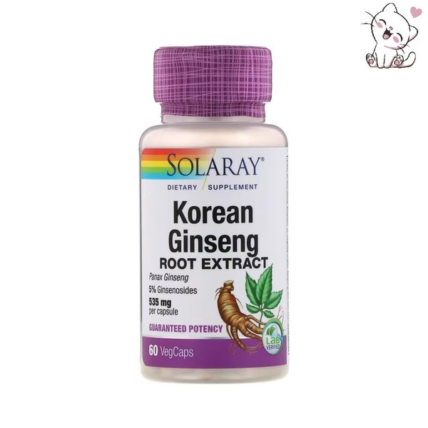 Solaray, Korean ginseng root extract, 535mg, 60 veggie capsules / 솔라레이, 한국 인삼 뿌리 추출물, 535mg, 베지 캡슐 60정
