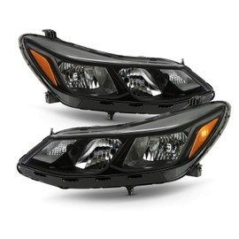 AKKON - Fits 2016 2017 2018 2019 Chevy Cruze Sedan [Halogen Type] w/o LED Lamp Black Headlights Pair Left Driver + Right Passenger