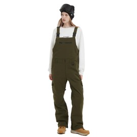 BUMDEEP Women and Mens Snow Bibs Adjustable Overalls Pants Windproof Waterproof Ski Pants Insulated Warm Pants(Olive,S)