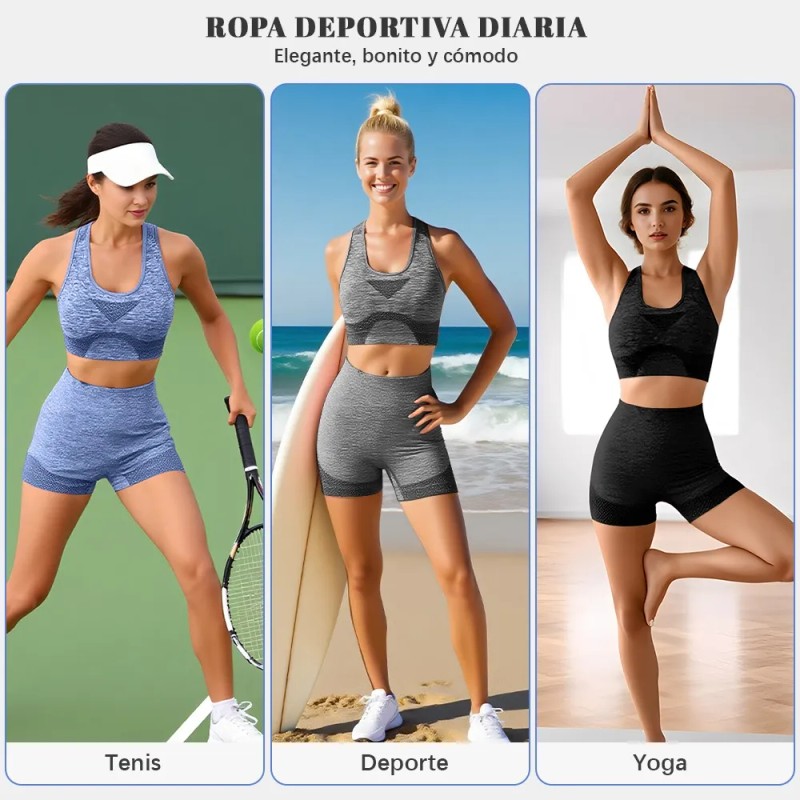 6pzs Pantalones Corto+bra Conjunto Licra Deportivo Gym Mujer