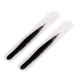 G.S 2 PCS Precision Surgi Grade Tweezers - Best Stainless Steel Sharp Tweezers for Ingrown Hair Extraction, Precise Eyebrow, Facial and Body Hair Grooming, Splinter, Tick - Needle Nose Black