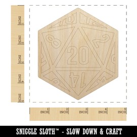D20 20 Sided Gaming Gamer Dice Critical Role Unfinished Wood Shape Piece Cutout for DIY Craft Projects - 1/8 Inch Thick - 4.70 Inch Size