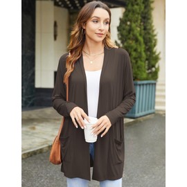 Newchoice Women's Long Sleeve Open Front Cardigan Jackets Loose Dressy Casual Lightweight Cardigan Sweaters Dusters (Brown, S)