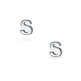 ABC Minimalist Capital Block Alphabet Letter Initial S Stud Earrings For Teen For Women .925 Sterling Silver