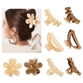 8PCS Hair Clips for Women, Flower Claw Clips, Non-Slip Hair Accessories with Multi-Styles, Neutral Colors Hair Claw Clips and Variety Pack, Ideal for Girls