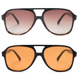 70s Retro Aviator Sunglasses for Women – Men Large Frame Square Vintage Orange Sunglasses UV400 Protection (Orange + Brown Tortoise) - 2 Pack
