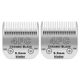 2 Pack Detachable Pet Dog Clipper Blades, Compatible with Andis Size 4FC Cut Length 3/8"(9.5mm), Most Oster A5,Wahl KM Series Clippers,Made of Ceramic Blade & Stainless Steel Blade