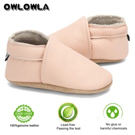OWLOWLA Soft Sole Baby Shoes Leather First Walking Crib Slip-on Moccasins Infant Toddler Pre-Walker for Boy Girl(F-Blush,12-18months)