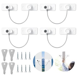 AiQInu Pack of 4 Child Safety Cabinet with Key, Fridge Lock No Drilling, Child Lock Children with Glue or Screw, Fridge Child Lock for Cupboards, Drawers, Windows