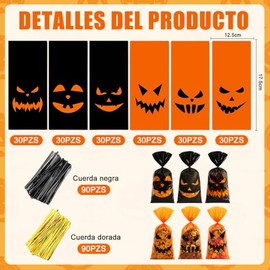 180pzs Bolsas de Dulces Halloween Cara de Calabaza Negro y Naranja