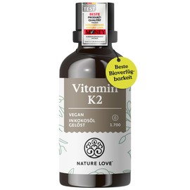 Nature Love NATURE LOVE® Vitamin K2 MK7-200µg - 1700 Tropfen (50ml) - Höchster all-trans-Gehalt 99,7+% - Hochwertig: K2VITAL® von Kappa - gelöst in MCT Kokos-Öl - Hochdosiert, vegan & in Deutschland produziert