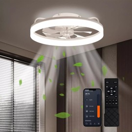 20" Modern Flush Mount LED Ceiling Fan Light Kit Dimmable Lamp with Remote & APP