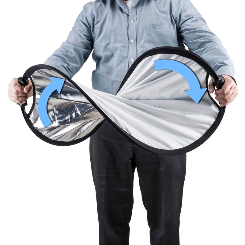 Glow Circular Collapsible Reflector with Handles (32", Silver/White)