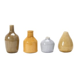 Creative Co-Op Stoneware Bud Vases in Crackle Glaze, Grey/Mustard Tones, Set of 4