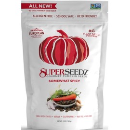 Superseedz Gourmet Roasted Pumpkin Seeds | Somewhat Spicy | Whole 30, Paleo, Vegan & Keto Snacks | 8g Plant Based Protein | Produced In USA | Nut Free | Gluten Free Snack | 5oz