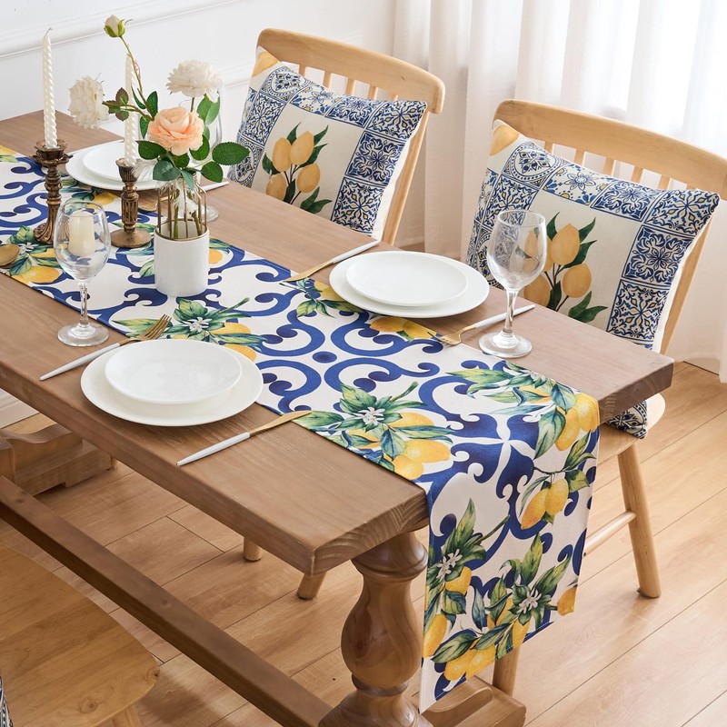 Table Runner Lemon Table Runner Blue Table Runner Polyester Lemon