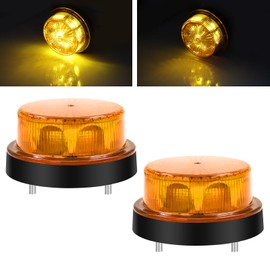 24V LED Strobe Beacon Light, Amber Emergency Lamp, Rotating Flashing Safety Warning Light for Truck Tractor Forklift Car Bus Constructions |3 Wires, 2 Lighting Modes| 2PCS (Yellow)