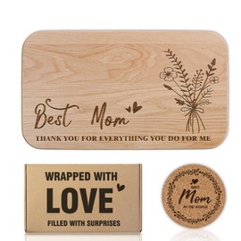 Mothers Day Gifts for Mom, Birthday Gift Set for Mom - Uniquely Carved Wooden Breakfast Board, Kitchen Gifts for Mom from Daughter and Son, Christmas Mothers Day Gifts for Best Mom