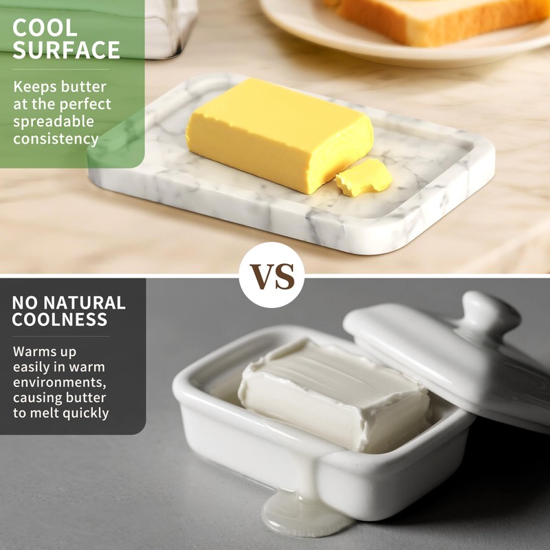 XenMee Marble Butter Dish with Lid, Elegant Large Capacity Butter