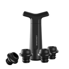 WIWONEY Wine Pump with 4 Vacuum Stoppers, Reusable, Professional Wine Accessories, Wine Saver, Black