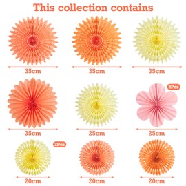 EASY JOY Pack of 11 Paper Fan Decoration Hanging Garland Pink Orange Flowers Paper Fan Cream Party Decoration Set for Wedding Birthday Tea Party Table Decoration Classroom Baby Shower Fancy Dress