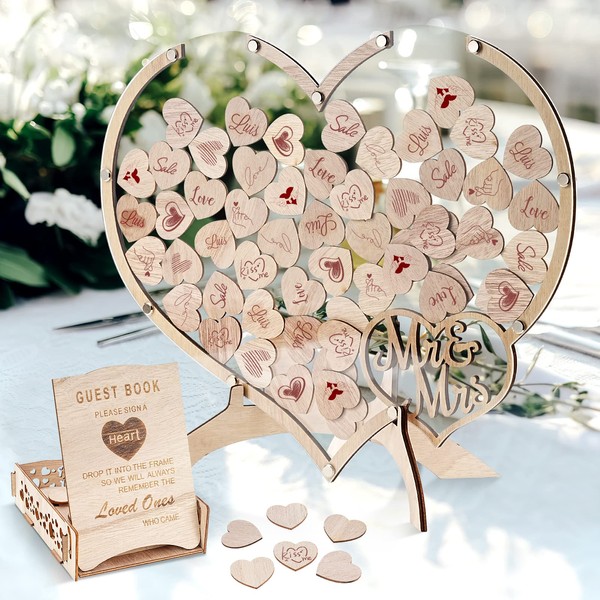 Wedding Guestbook Alternative, Guest Book Wedding Reception with 100 Wooden Hearts and Drop Box, Kannino Wedding Guest Book Ideas, Rustic Wedding Decor for Party, Wedding, Ceremony and Reception