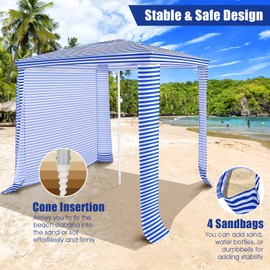 GYMAX Beach Cabana, 6.7 FT x 6.8 FT Height Adjustable Beach Umbrella with Detachable Sidewall & Carry Bag, Portable Easy to Set up Beach Canopy Tent for Outdoor Poolside Patio (Navy)